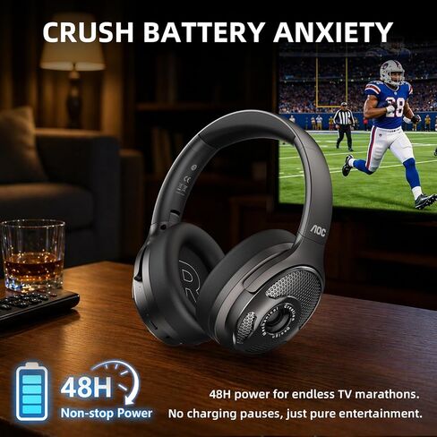 AOC Wireless Headphones for TV, TV Headphones Wireless for Seniors, 2.4GHz Plug and Play Transmitter for No Audio Delay, 48H Battery Over Ear Headset with Bluetooth 5.4 in Kuwait