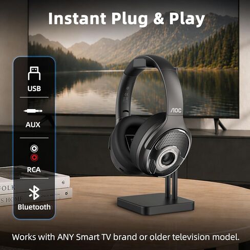 AOC Wireless Headphones for TV, TV Headphones Wireless for Seniors, 2.4GHz Plug and Play Transmitter for No Audio Delay, 48H Battery Over Ear Headset with Bluetooth 5.4 in Kuwait