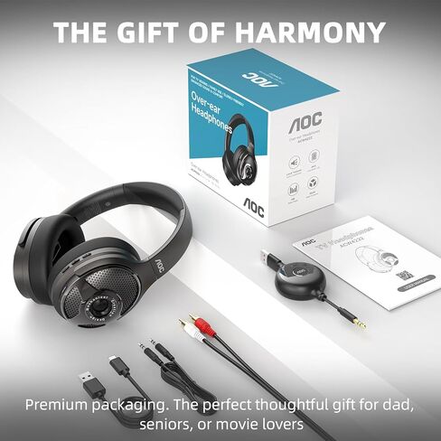 AOC Wireless Headphones for TV, TV Headphones Wireless for Seniors, 2.4GHz Plug and Play Transmitter for No Audio Delay, 48H Battery Over Ear Headset with Bluetooth 5.4 in Kuwait