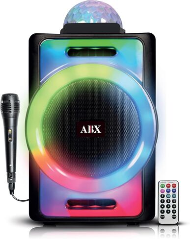 مكبر صوت بلوتوث محمول للحفلات مقاس 8 بوصات من AudioBox ABX-890R مع أضواء ديسكو LED بزاوية 360 درجة وميكروفون سلكي وUSB وAUX وتقنية WaveSync (TWS) in Kuwait