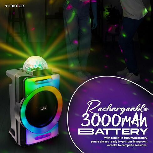 مكبر صوت بلوتوث محمول للحفلات مقاس 8 بوصات من AudioBox ABX-890R مع أضواء ديسكو LED بزاوية 360 درجة وميكروفون سلكي وUSB وAUX وتقنية WaveSync (TWS) in Kuwait