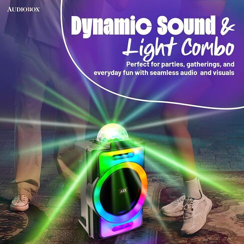 مكبر صوت بلوتوث محمول للحفلات مقاس 8 بوصات من AudioBox ABX-890R مع أضواء ديسكو LED بزاوية 360 درجة وميكروفون سلكي وUSB وAUX وتقنية WaveSync (TWS) in Kuwait