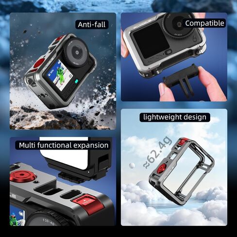 BTG هيكل من الألومنيوم هيكل قفصي للكاميرا إطار معدني لملحقات الكاميرا DJI Osmo Action 6 غطاء إطار واقي مع 1/4 حذاء بارد لميكروفون ضوء الفيديو in Kuwait