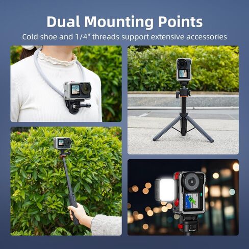 BTG هيكل من الألومنيوم هيكل قفصي للكاميرا إطار معدني لملحقات الكاميرا DJI Osmo Action 6 غطاء إطار واقي مع 1/4 حذاء بارد لميكروفون ضوء الفيديو in Kuwait