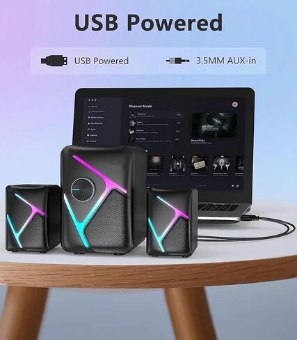 مكبرات صوت للألعاب 2.1 مع إضاءة متدرجة RGB، ومكبرات صوت للكمبيوتر الشخصي مع صوت ديناميكي، ومزودة بمنفذ USB و3.5 مم Aux، ومكبرات صوت للكمبيوتر المكتبي مع التحكم في مستوى الصوت، متوافقة مع الكمبيوتر الشخصي والكمبيوتر المحمول وPS4 والتلفزيون والهاتف in Kuwait