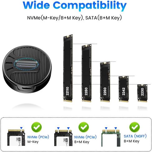 محطة إرساء M.2 NVMe & SATA SSD، قارئ بطاقات محول قارئ SSD بسرعة 10 جيجابت في الثانية، التوصيل والتشغيل، يدعم محركات أقراص M/B+M Key SSD (2230-22110)، حاوية محرك أقراص صلبة بروتوكو مزدوجة لأجهزة الكمبيوتر المحمول/الكمبيوتر الشخصي in Kuwait