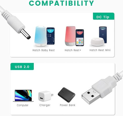 Power Cord Replacement for Hatch Baby Rest, Rest+ and Rest Mini Sound Machine, USB Charging Cable, 5ft, White(2-Pack) in Kuwait