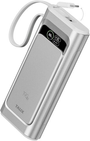 TALIX 190W 20000mAh Portable Charger,3-Port USB-C Fast Charging Power Bank Battery Pack with Built-in Retractable Cables for MacBook,Laptop,Computer,Cell Phones,iPhone 17,iPad,Android,Samsung,Silver in Kuwait
