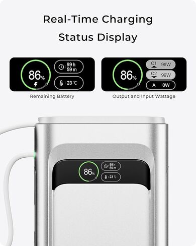 TALIX 190W 20000mAh Portable Charger,3-Port USB-C Fast Charging Power Bank Battery Pack with Built-in Retractable Cables for MacBook,Laptop,Computer,Cell Phones,iPhone 17,iPad,Android,Samsung,Silver in Kuwait