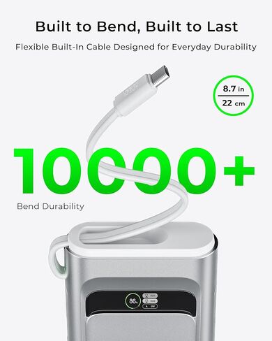 TALIX 190W 20000mAh Portable Charger,3-Port USB-C Fast Charging Power Bank Battery Pack with Built-in Retractable Cables for MacBook,Laptop,Computer,Cell Phones,iPhone 17,iPad,Android,Samsung,Silver in Kuwait