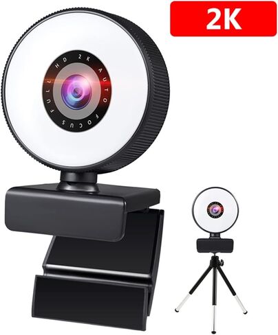 Webcam 4K Mini Web Camera for PC Computer Laptop with Microphone Auto Focus Light Video Webcam 1080P 2K Live Web Cam Accessories for Business Meetings (2k (with Tripod)) in Kuwait