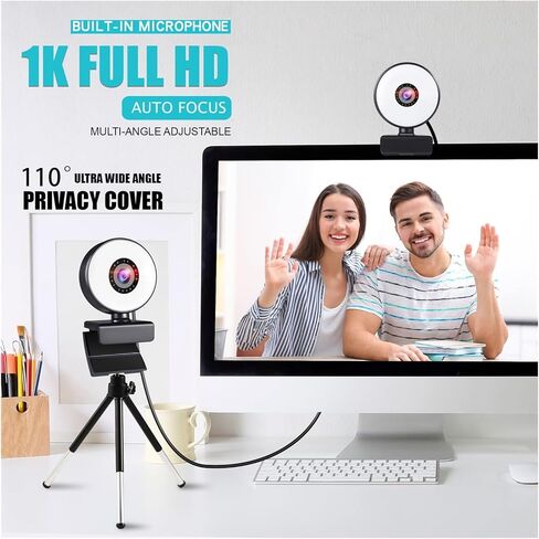 Webcam 4K Mini Web Camera for PC Computer Laptop with Microphone Auto Focus Light Video Webcam 1080P 2K Live Web Cam Accessories for Business Meetings (2k (with Tripod)) in Kuwait