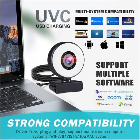 Webcam 4K Mini Web Camera for PC Computer Laptop with Microphone Auto Focus Light Video Webcam 1080P 2K Live Web Cam Accessories for Business Meetings (2k (with Tripod)) in Kuwait
