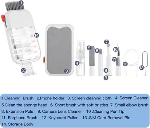 Bewinner 14 in 1 Multifunctional Cleaning Kit | Keyboard & Device Cleaner with Soft Hair Brush, Phone Stand & Storage Case, Portable for Computers, Phones & Headphones in Kuwait