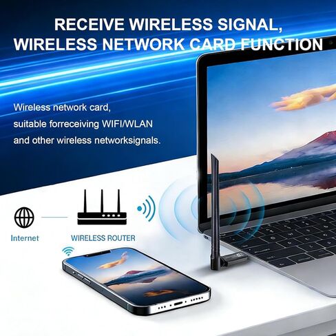 JAPOO USB WiFi Bluetooth Adapter for PC, AC1200 Dual Band WiFi Dongle with Bluetooth 4.2, USB 3.0 Wireless Network Adapter with 5dBi Antenna for Desktop Laptop, Windows 11/10 in Kuwait