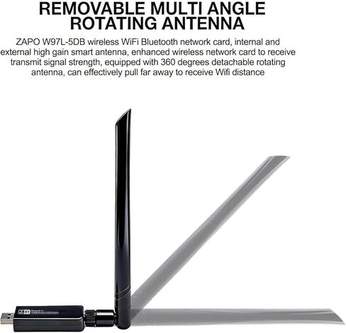 JAPOO USB WiFi Bluetooth Adapter for PC, AC1200 Dual Band WiFi Dongle with Bluetooth 4.2, USB 3.0 Wireless Network Adapter with 5dBi Antenna for Desktop Laptop, Windows 11/10 in Kuwait