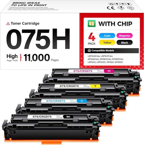 075H Toner Cartridge 4-Pack High Yield with Chip Black Cyan Yellow Magenta Replacement for Canon 075 Compatible Color imageCLASS MF662Cdw MF663Cdw MF665Cdw LBP646Cdw LBP647Cdw MF660C LBP640C Printer in Kuwait