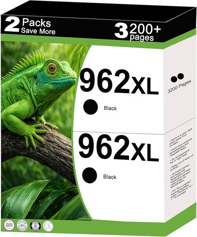 962XL Black Ink Cartridges Combo Pack Replacement for HP 962 XL Fit for 9015e 9010 9015 9025e 9020 9018e 9018 Printers and 9025 9012e 9010e 9012 9020e 9019 Series Printer V24.2.1 Chip (2 Pack Black) in Kuwait
