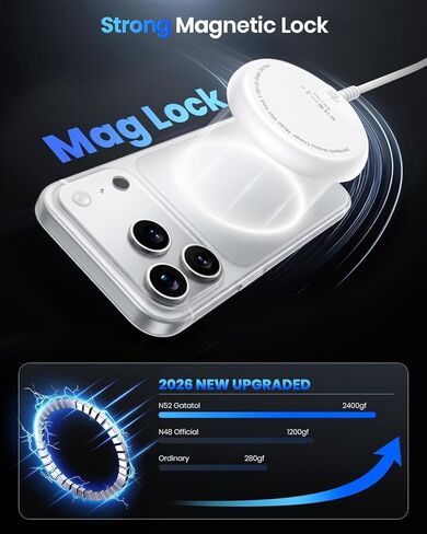 Magnetic Wireless Charger, 5FT Qi2 25W Fast Charging Pad Compatible with MagSafe for iPhone Air/17e/17/16/15/14/13/12/Pro/Pro Max Series & AirPods 4/3/2/Pro & More (MatteWhite) in Kuwait