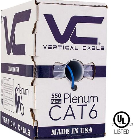 كابل عمودي CAT6، 550 ميجا هرتز، UTP، 23AWG، 8C نحاس عاري صلب، كامل، 1000 قدم، أزرق، كابل إيثرنت بالجملة، صنع في الولايات المتحدة الأمريكية، مدرج في قائمة UL in Kuwait
