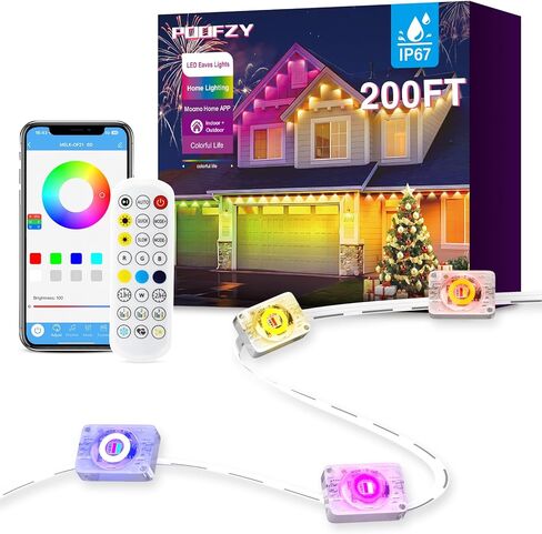 POOFZY Permanent Outdoor Lights for House,200ft RGB+IC Smart Outdoor Decor, 50 Scene Modes,App/Remote Control,for Christmas,V-Day,Thanksgiving,Daily & Holiday Party Decor in Kuwait