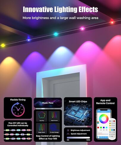 أضواء POOFZY الخارجية الدائمة للمنزل، 200 قدم RGB+IC ديكور خارجي ذكي، 50 وضعًا للمشهد، التطبيق/جهاز التحكم عن بعد، لعيد الميلاد، V-Day، عيد الشكر، ديكور الحفلات اليومية والعطلات in Kuwait