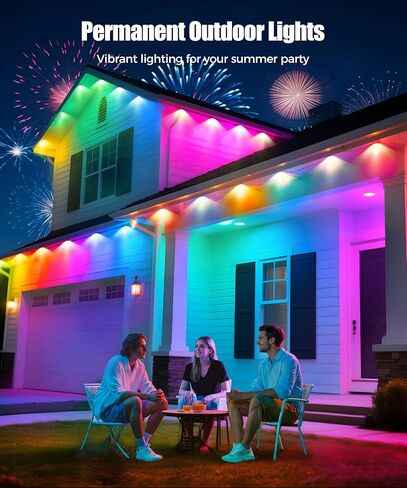 أضواء POOFZY الخارجية الدائمة للمنزل، 200 قدم RGB+IC ديكور خارجي ذكي، 50 وضعًا للمشهد، التطبيق/جهاز التحكم عن بعد، لعيد الميلاد، V-Day، عيد الشكر، ديكور الحفلات اليومية والعطلات in Kuwait