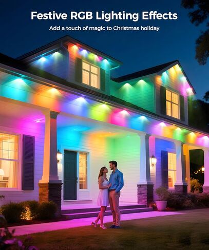 أضواء POOFZY الخارجية الدائمة للمنزل، 200 قدم RGB+IC ديكور خارجي ذكي، 50 وضعًا للمشهد، التطبيق/جهاز التحكم عن بعد، لعيد الميلاد، V-Day، عيد الشكر، ديكور الحفلات اليومية والعطلات in Kuwait