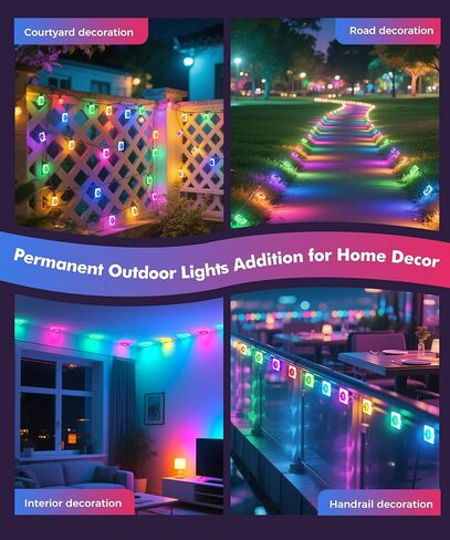 أضواء POOFZY الخارجية الدائمة للمنزل، 200 قدم RGB+IC ديكور خارجي ذكي، 50 وضعًا للمشهد، التطبيق/جهاز التحكم عن بعد، لعيد الميلاد، V-Day، عيد الشكر، ديكور الحفلات اليومية والعطلات in Kuwait