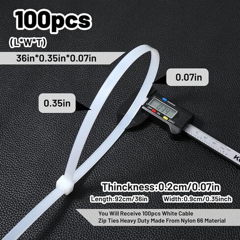100 Pcs 36 Inch White Heavy Duty Zip Ties, Cable Ties, UV Resistant Nylon Tie Wraps for Indoor Outdoor Use, Bundling Fences, Awnings, Branches, Water Pipes in Kuwait