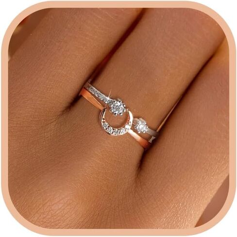 مجموعة حلقة LoveCom Star Moon Rings قابلة للتكديس للنساء Couble 925 Sterling Silver Selestial مطابقة قابلة للتعديل لطيف 14K الذهب مطلي بلو CZ القمر بوعد Ring المجوهرات الهدايا لابنة in Saudi Arabia