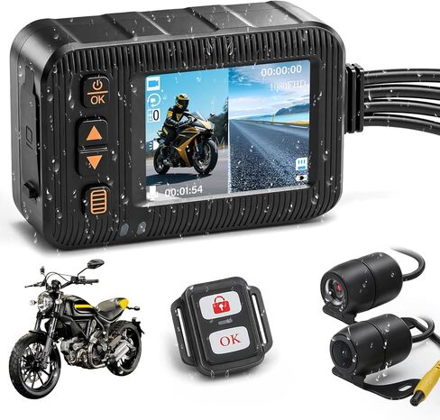 شاشة HD IPS مقاس 2 بوصة، أمامية 1080 بكسل وخلفية 720 بكسل، كاميرا قياس HDR+IP67 Waterpoorf مزدوجة القناة للدراجات النارية، مستشعر G، تسجيل حلقي، 4 شاشات تبديل، زاوية واسعة 150 درجة، كاميرا داش كام لجميع الدراجات النارية ورياضات السيارات in Kuwait
