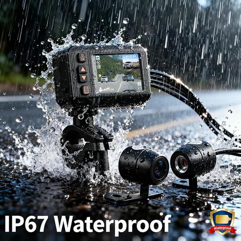 شاشة HD IPS مقاس 2 بوصة، أمامية 1080 بكسل وخلفية 720 بكسل، كاميرا قياس HDR+IP67 Waterpoorf مزدوجة القناة للدراجات النارية، مستشعر G، تسجيل حلقي، 4 شاشات تبديل، زاوية واسعة 150 درجة، كاميرا داش كام لجميع الدراجات النارية ورياضات السيارات in Kuwait