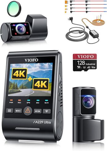 【Bundle: A229U 3CH+128GB Card+HK4 Hardwire Kit】 VIOFO A229 Ultra 3 Channel Dash Cam, Dual 4K + 1080P, 210° Fisheye Cabin Car Camera, Triple STARVIS 2 Sensors with Dual 4K HDR in Kuwait