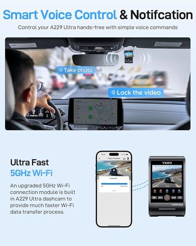 【Bundle: A229U 3CH+128GB Card+HK4 Hardwire Kit】 VIOFO A229 Ultra 3 Channel Dash Cam, Dual 4K + 1080P, 210° Fisheye Cabin Car Camera, Triple STARVIS 2 Sensors with Dual 4K HDR in Kuwait