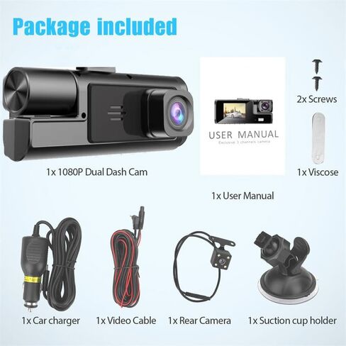 Front and Inside Dash Camera 1080P | Dual Channel Dashcam with 24H Parking Mode, 170° Wide Angle, Night Vision, G-Sensor & Loop Recording | in-Car Camera for Parking Assistance and Motion Detection in Kuwait