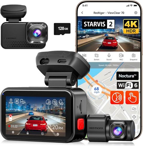 مجموعة أسلاك صلبة متعددة الحجم من REDTIGER VC70 & Acc، مستشعر STARVIS 2 IMX678 x Noctura™، وضوح فائق الوضوح الليلي المزدوج، 5.8 جيجا هرتز WiFi 6، تنزيل سريع 30 ميجابايت/ثانية، كاميرا داش مع شاشة انتظار 24 ساعة in Kuwait