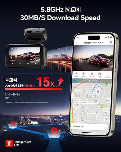 مجموعة أسلاك صلبة متعددة الحجم من REDTIGER VC70 & Acc، مستشعر STARVIS 2 IMX678 x Noctura™، وضوح فائق الوضوح الليلي المزدوج، 5.8 جيجا هرتز WiFi 6، تنزيل سريع 30 ميجابايت/ثانية، كاميرا داش مع شاشة انتظار 24 ساعة in Kuwait