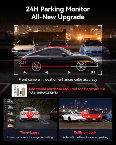 مجموعة أسلاك صلبة متعددة الحجم من REDTIGER VC70 & Acc، مستشعر STARVIS 2 IMX678 x Noctura™، وضوح فائق الوضوح الليلي المزدوج، 5.8 جيجا هرتز WiFi 6، تنزيل سريع 30 ميجابايت/ثانية، كاميرا داش مع شاشة انتظار 24 ساعة in Kuwait
