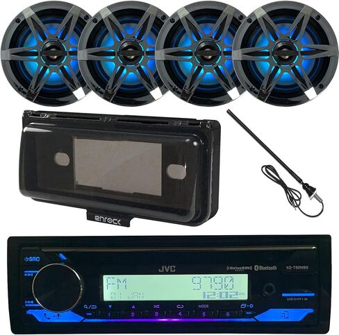 Kenwood MP3/USB/AUX Bluetooth Marine Boat Yacht Stereo Receiver Bundle Combo with 2 x 6.5" Inch 2-Way Speakers, Enrock Waterproof Stereo Cover, Enrock 22" Radio Antenna in Kuwait