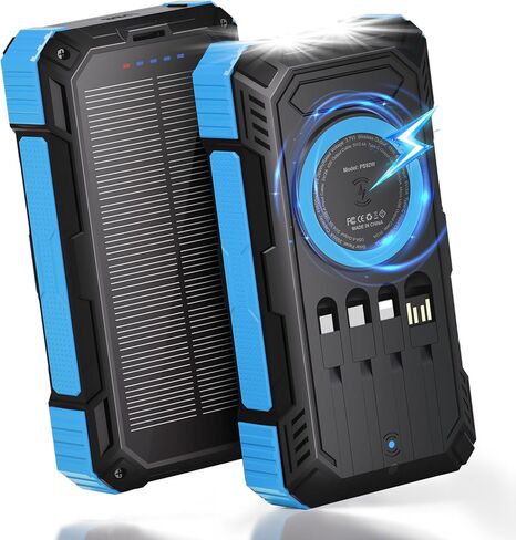 ERRBBIC Solar Charger Power Bank 49800mAh, 22.5W Portable Charger, 15W Wireless Charging, Solar Panel Charger, Built-in Four Cable, with USB C for Cell Phones, with Dual Flashlight for Camping in Saudi Arabia
