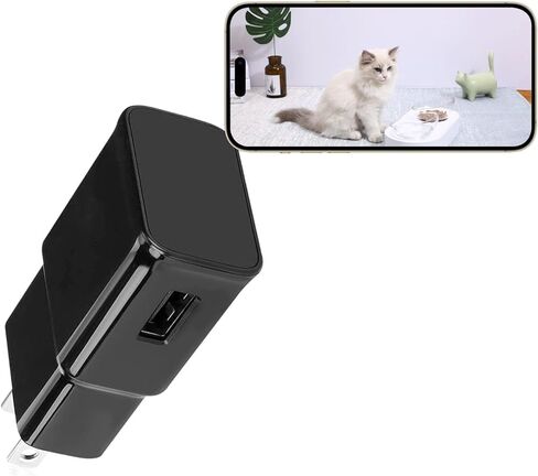 كاميرا تجسس مخفية، تصميم شاحن USB، دقة 1080 بكسل عالية الدقة، كشف الحركة، تسجيل متكرر، واي فاي، كاميرا مراقبة منزلية داخلية، أسود in Kuwait