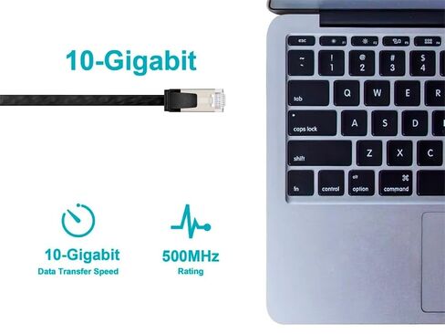 Monoprice Cat6A Ethernet Patch Cable - Slim Flat U/FTP 32AWG Molded Boot 0.5ft Black in Kuwait
