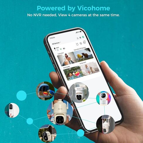 Vicohome AI 2K Outdoor Solar Battery Security Cam & Indoor Plug-in Cam System, Two Way Audio, Motion Detection, 360° View, Easy to Setup, Color Night Vision, Audible Siren, 180 Days Exchange Policy in Kuwait
