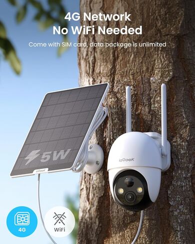 كاميرا مراقبة خلوية ieGeek 4G LTE لاسلكية في الهواء الطلق، لا توجد كاميرات مراقبة WiFi مع بطاقة SIM، كاميرا تعمل بالبطارية الشمسية، رؤية ليلية ملونة 2K، 360 درجة PTZ in Kuwait