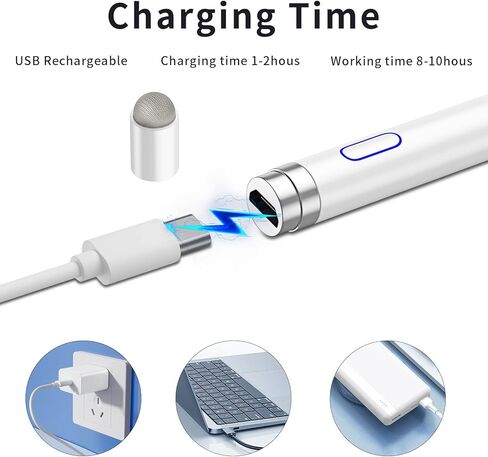 Active Stylus Digital Pen for Touch Screens, Rechargeable 1.5mm Fine Point Stylus Smart Pencil Compatible with Most Tablet with Glove (White), (E8910BT) in Kuwait