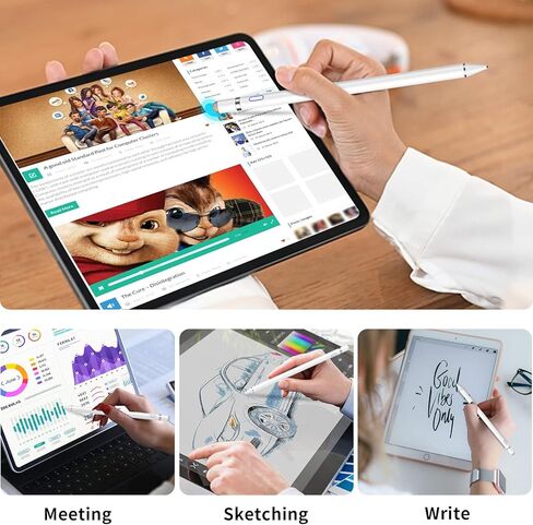 Active Stylus Digital Pen for Touch Screens, Rechargeable 1.5mm Fine Point Stylus Smart Pencil Compatible with Most Tablet with Glove (White), (E8910BT) in Kuwait