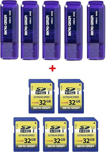 محرك أقراص فلاش INLAND SuperSpeed ​​5 Pack 64GB USB 3.0 + 5 Pack 32GB Class 10 SDHC Flash Memory Card in Kuwait
