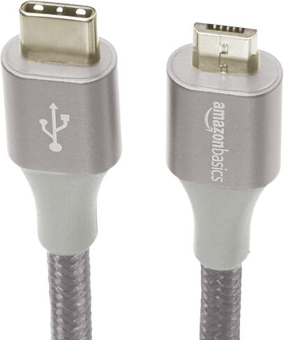 كابل شاحن ذكر من Amazon Basics من النايلون المضفر المزدوج USB من النوع C إلى Micro-B 2.0 | 1 قدم، رمادي غامق in Saudi Arabia