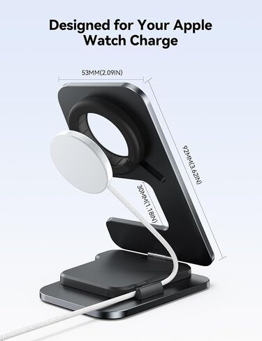 حامل ساعة JOYROOM لساعة Apple شحن سريع مغناطيسي - حامل شاحن مكتبي لساعة Apple iWatch Ultra3/2/1، السلسلة 11/10/9/8/7/6/5/4/3/2/1، SE3/2/1 (49/46/45/44/42/41/40/38 مم) (أسود) in Saudi Arabia